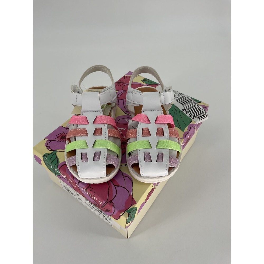 Laura Ashley Toddler Girls Glitter Multi Color Fisherman Sandals LA25955 White 8
